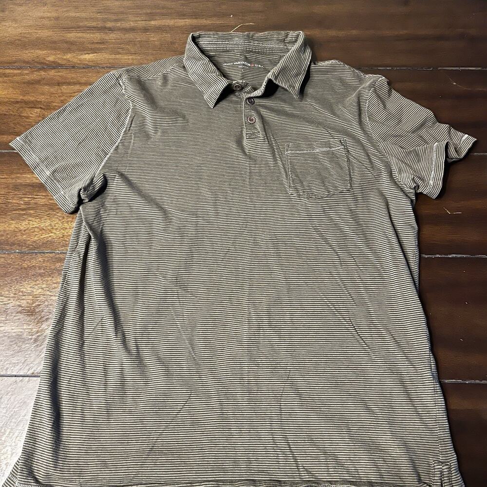 John Varvatos Shirt Polo Short Sleeve Striped Black Men's Large